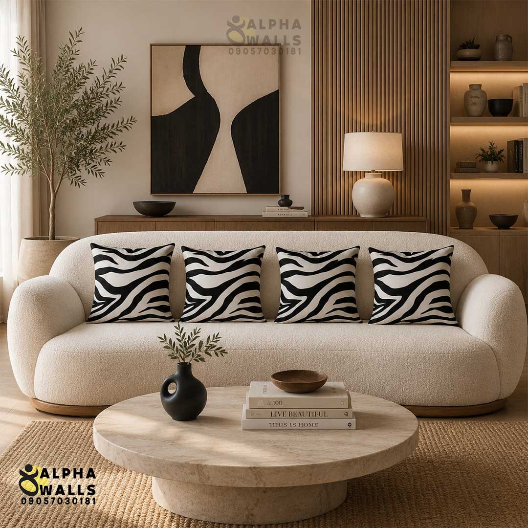 روکش کوسن مخمل طرح پوست گورخر سیاه سفید مدل Zebra Wave