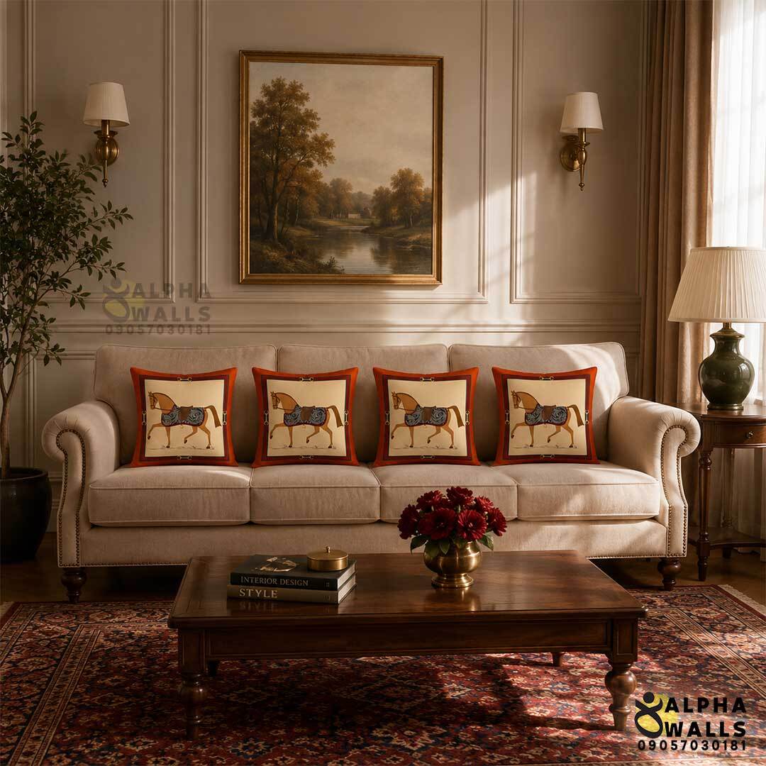  روکش کوسن مخمل قرمز طرح اسب کلاسیک مدل Classic Horse Red 