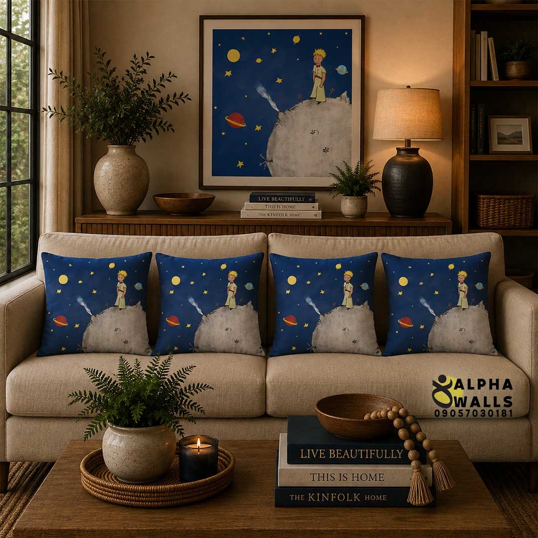  روکش کوسن مخمل طرح شازده کوچولو و سیاره‌ها مدل Little Prince Galaxy 