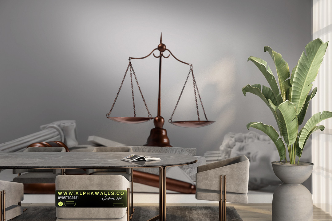  توضیحات محصول – پوستر دیواری حقوقی طرح ترازو و چکش قضاوت 
