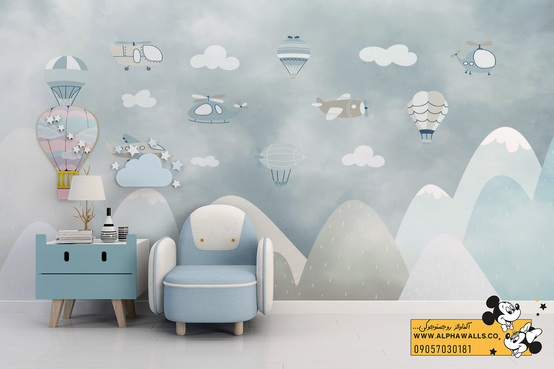  پوستر دیواری کودکانه طرح وسایل پرنده و بالن‌های فانتزی 