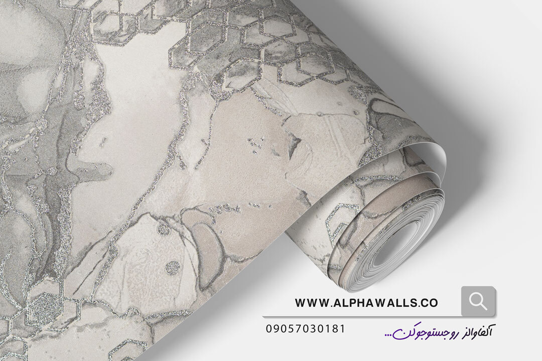  کاغذ دیواری هندسی نقره ای فول شاین کد 1104 