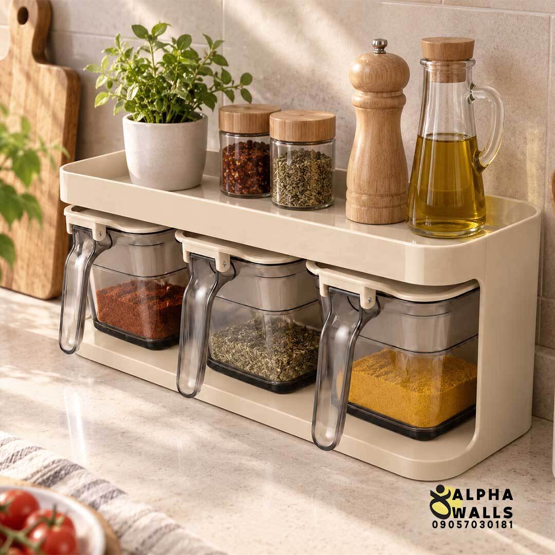  ست جا ادویه ۳ عددی استند دار مدل اسپایس باکس | SpiceBox 3-Piece Spice Jar Set 