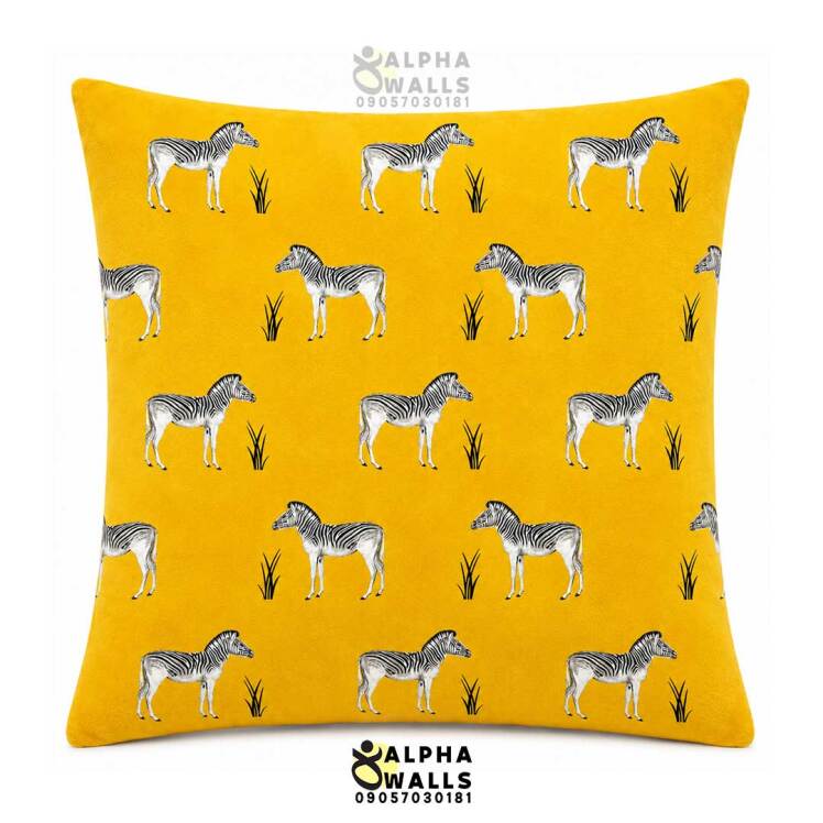 کاور کوسن مخمل زرد طرح گورخر Yellow Zebra Safari | روکش کوسن مبل مدرن