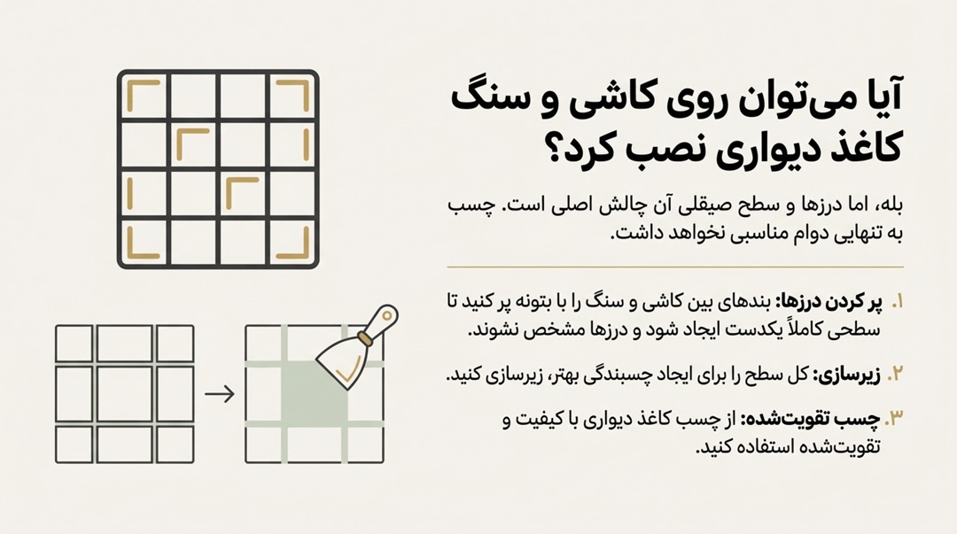 نصب کاغذ دیواری بر روی کاشی و سنگ