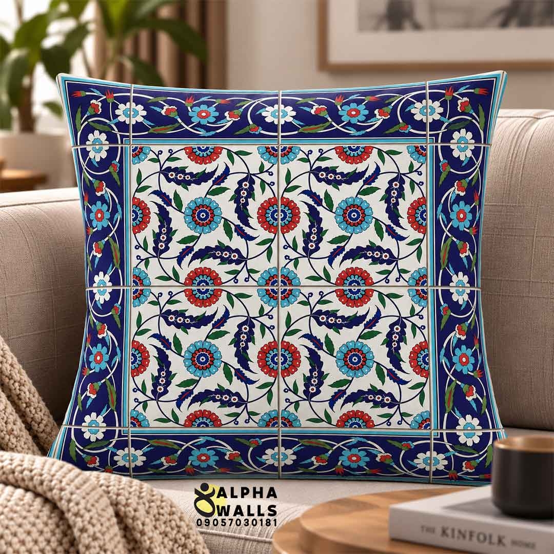 روکش کوسن مخمل طرح کاشی گلدار ایرانی | Persian Floral Tile
