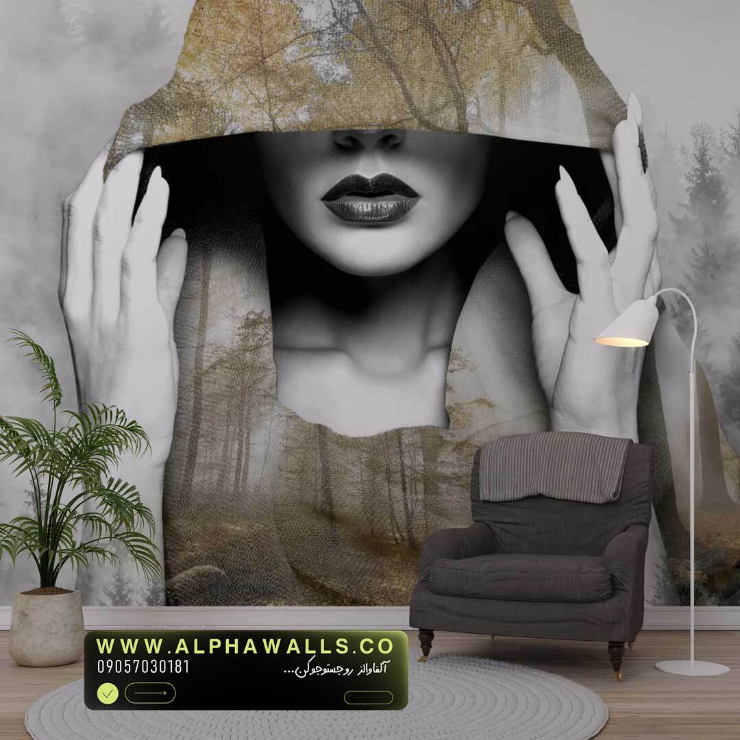 پوستر دیواری سالن زیبایی طرح چهره زن با هود طلایی Golden Mist