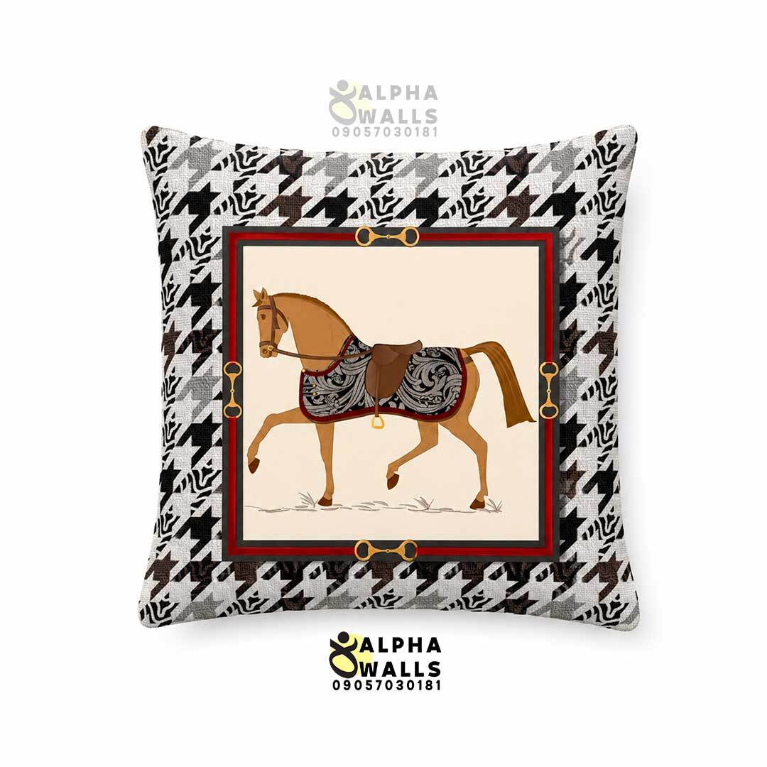  کاور کوسن مخمل طرح اسب و چهارخانه Equestrian Houndstooth | روکش کوسن مبل کلاسیک 