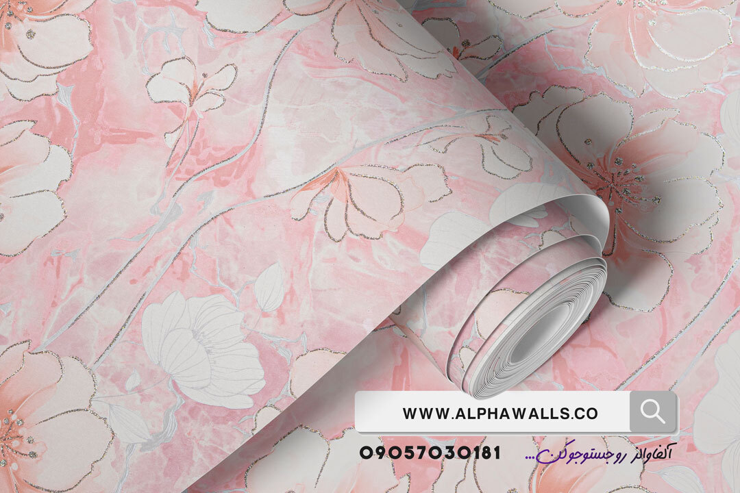  کاغذ دیواری صورتی طرح گل ابر بادی 3763 