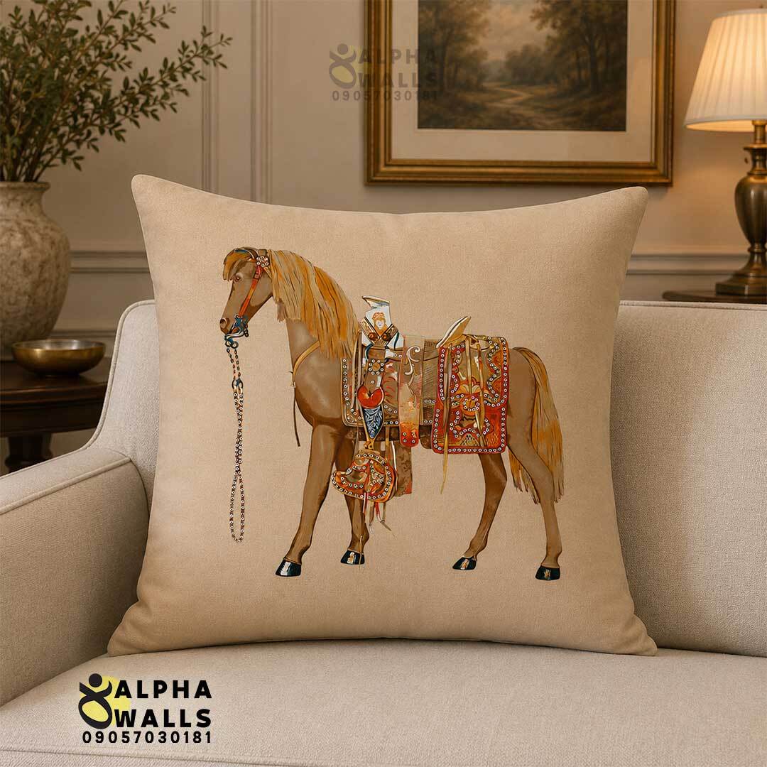 روکش کوسن مخمل طرح اسب سلطنتی مدل Royal Horse