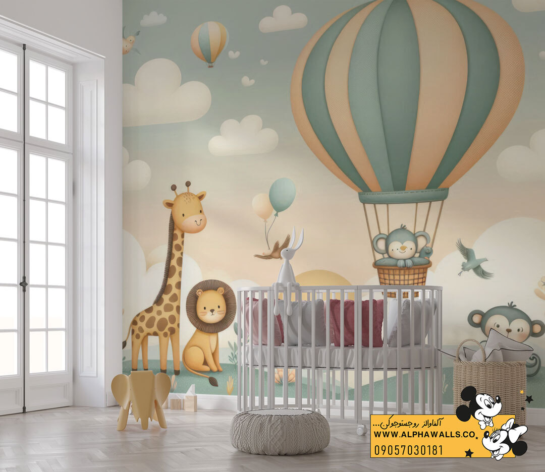 پوستر دیواری کودک طرح بالن و حیوانات پاستلی 