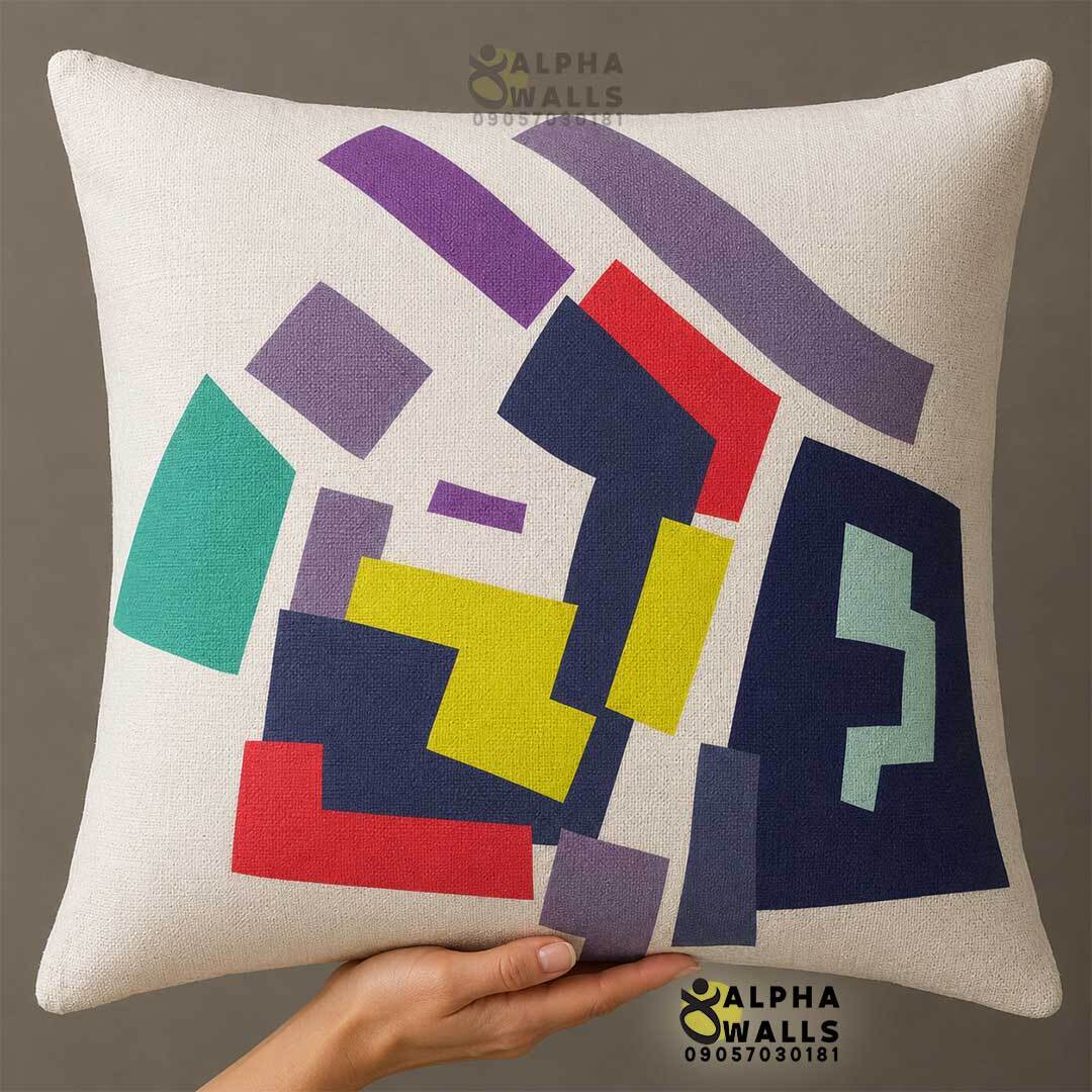 روکش کوسن مخمل طرح هندسی انتزاعی رنگی مدل Bauhaus Mosaic