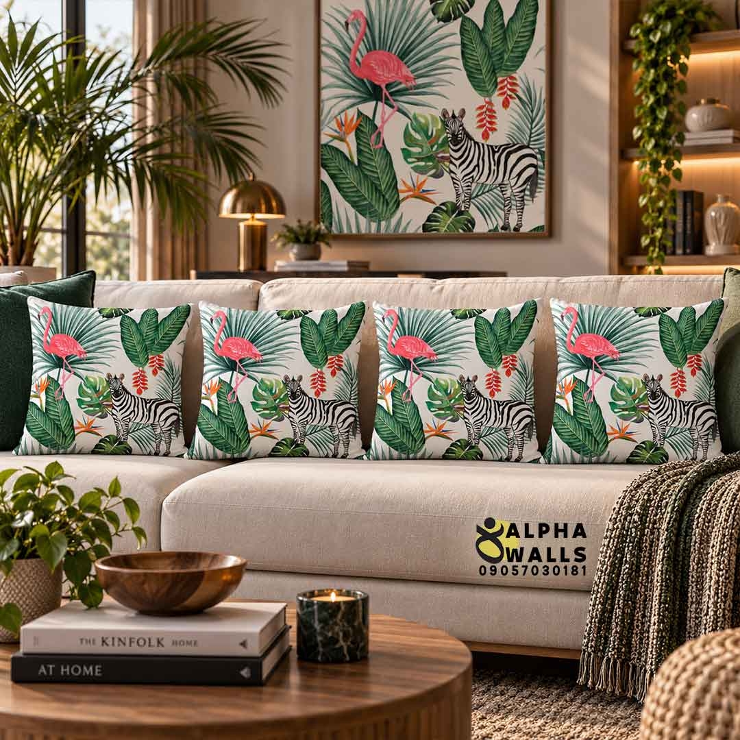  روکش کوسن مخمل طرح گورخر و فلامینگو | Zebra & Flamingo 