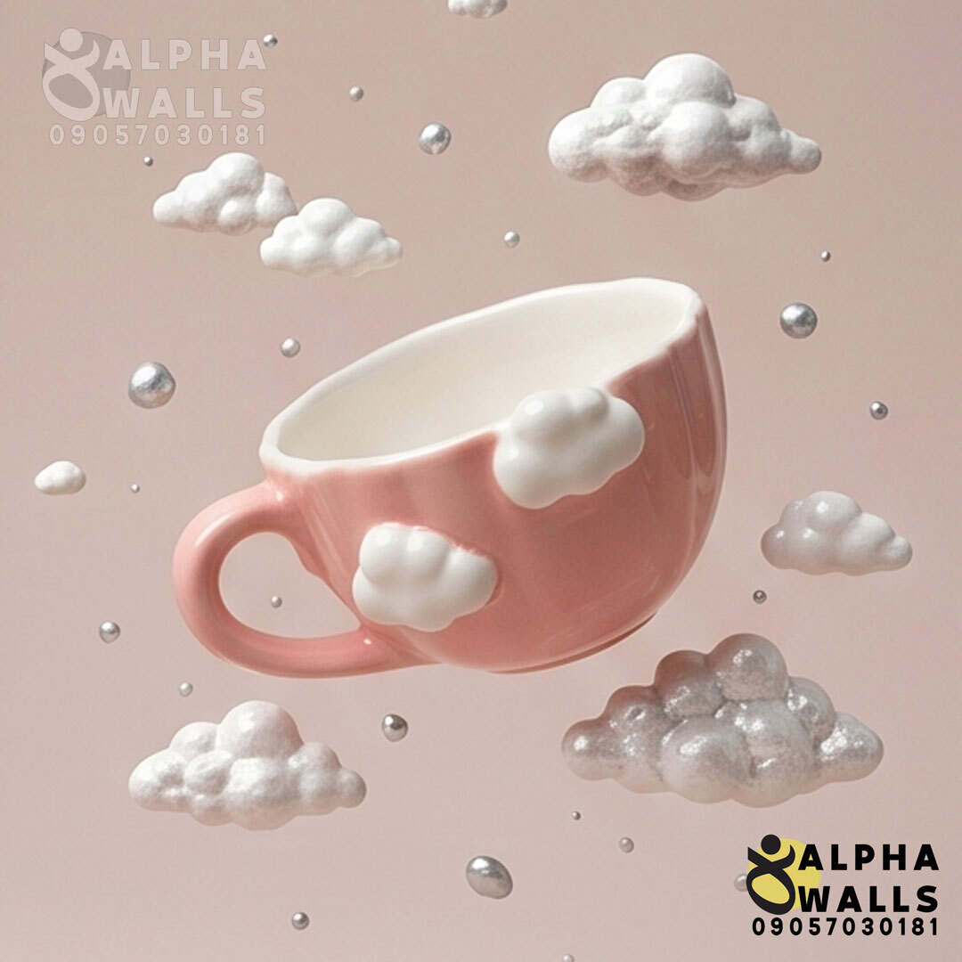  ماگ و فنجان لته خوری مدل Pink and white cloud 