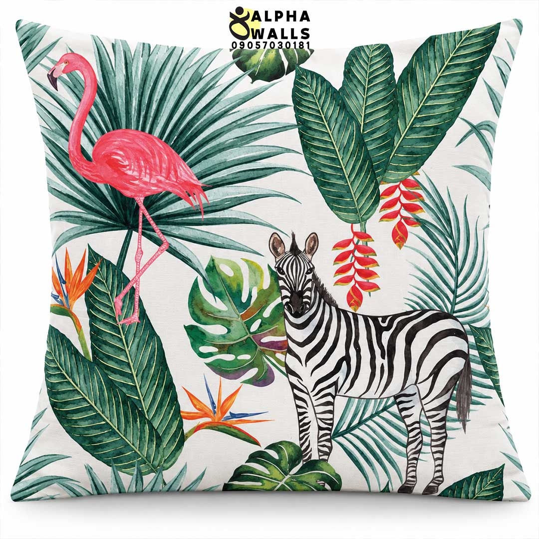  روکش کوسن مخمل طرح گورخر و فلامینگو | Zebra & Flamingo 