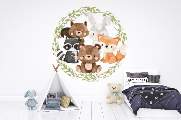 پوستر دیواری کودکانه طرح حیوانات جنگلی فانتزی 