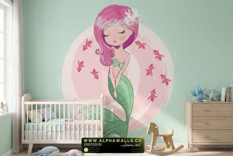 پوستر دیواری کودکانه طرح پری دریایی سبز