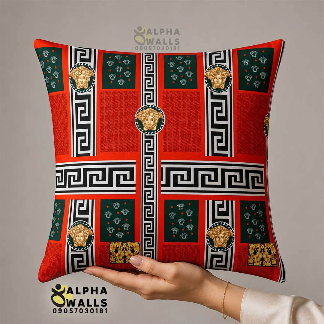 روکش کوسن مخمل طرح مدوسا و هندسی قرمز مدل Red Medusa