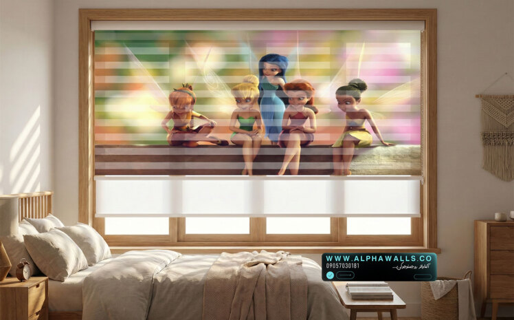 پرده زبرا اتاق کودک طرح پری‌های رنگین با فضای شاد و فانتزی