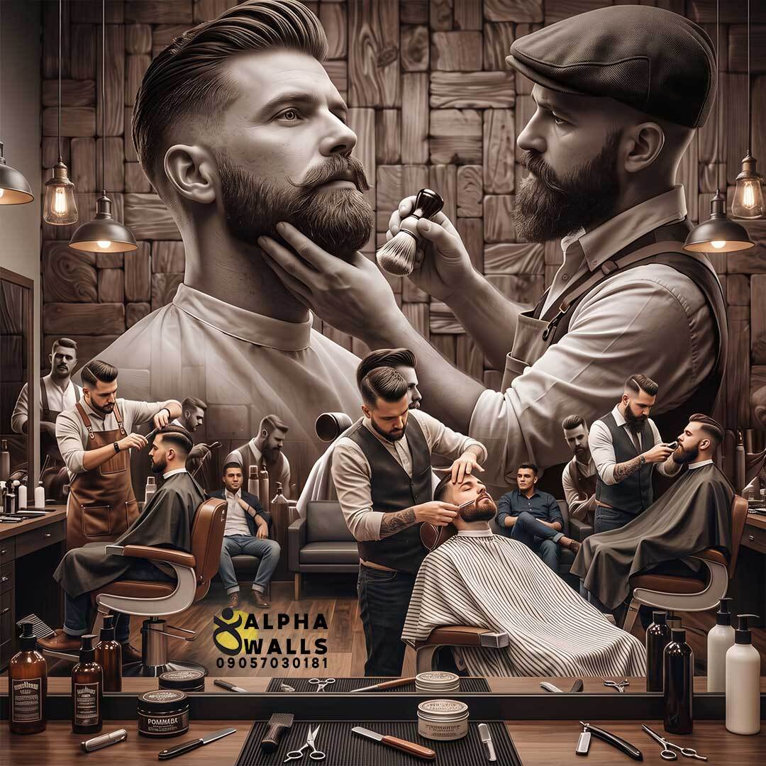  پوستر دیواری آرایشگاه مردانه سبک قدیم 