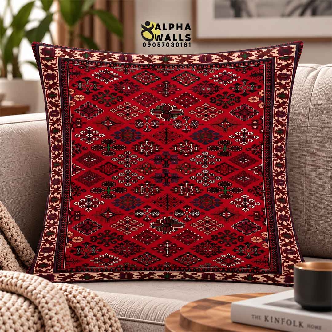  روکش کوسن مخمل طرح فرش قرمز سنتی | Red Persian Rug 
