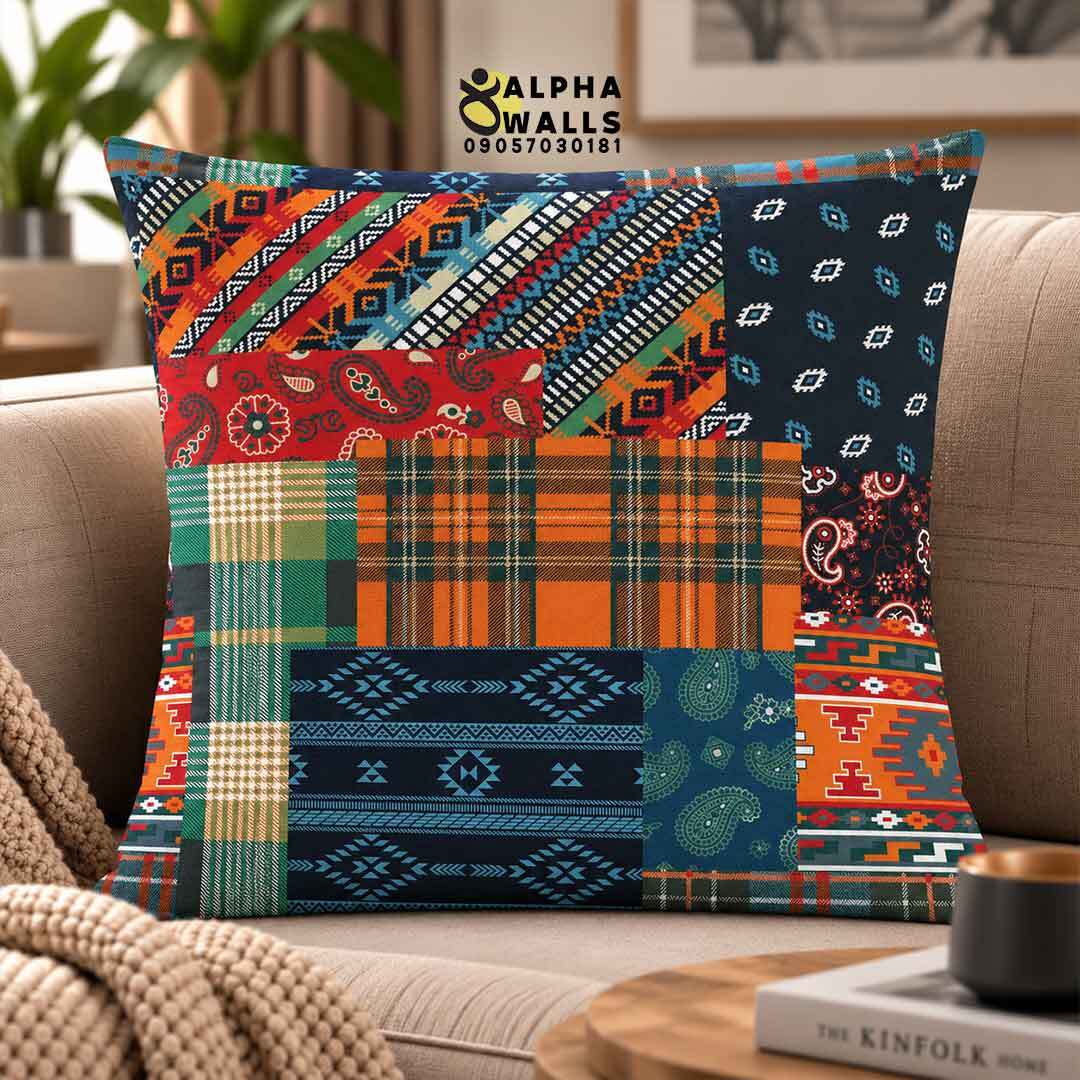 روکش کوسن مخمل طرح پچ‌ورک گلیم و چهارخانه | Kilim Patchwork 