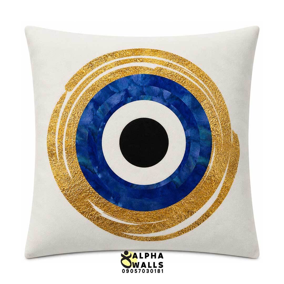 روکش کوسن مخمل طرح چشم نظر آبی طلایی مدل Golden Evil Eye