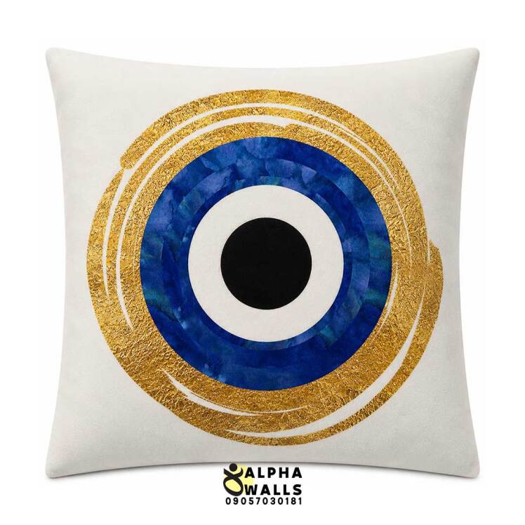 روکش کوسن مخمل طرح چشم نظر آبی طلایی مدل Golden Evil Eye