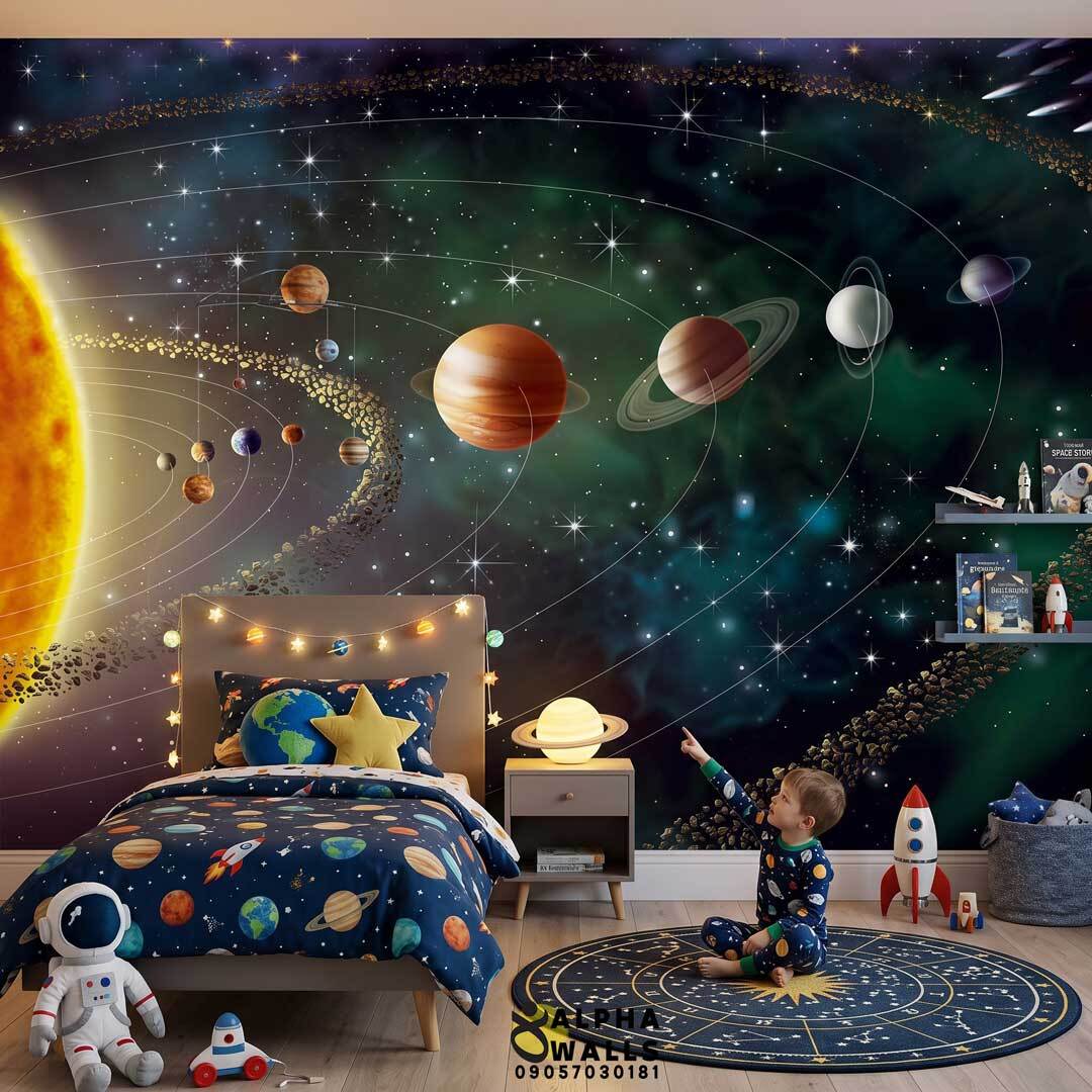  پوستر دیواری کودک طرح منظومه شمسی و کهکشان | Educational Solar System Kids Wall Poster 