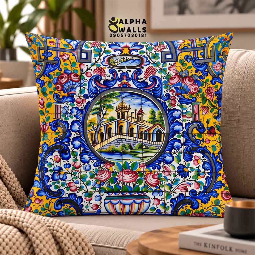  روکش کوسن مخمل طرح کاشی گل‌وبوته ایرانی | Persian Floral Tile 