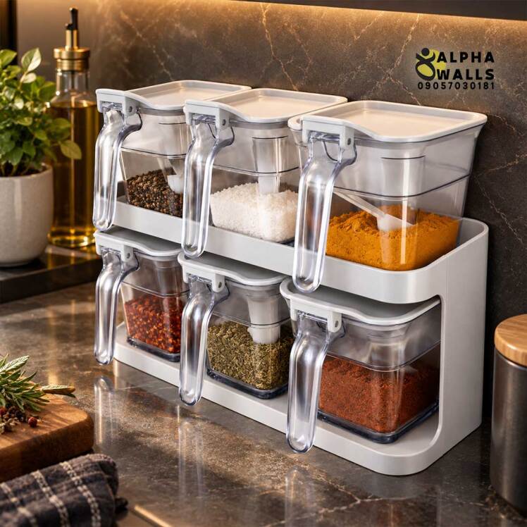 ست جا ادویه ۶ عددی استنددار همراه قاشق مدل اسپایس باکس | SpiceBox 6-Piece Spice Jar Set