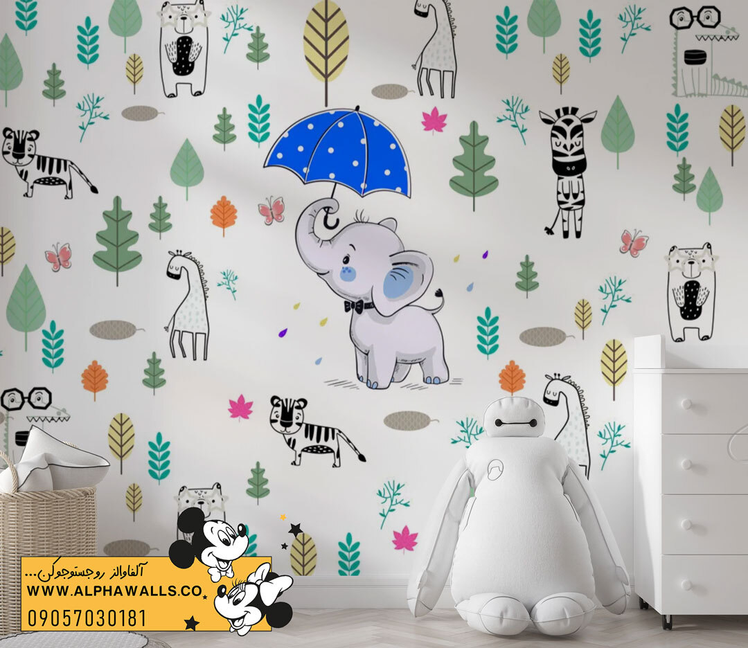  پوستر دیواری کودکانه طرح فیل بامزه و حیوانات جنگلی 