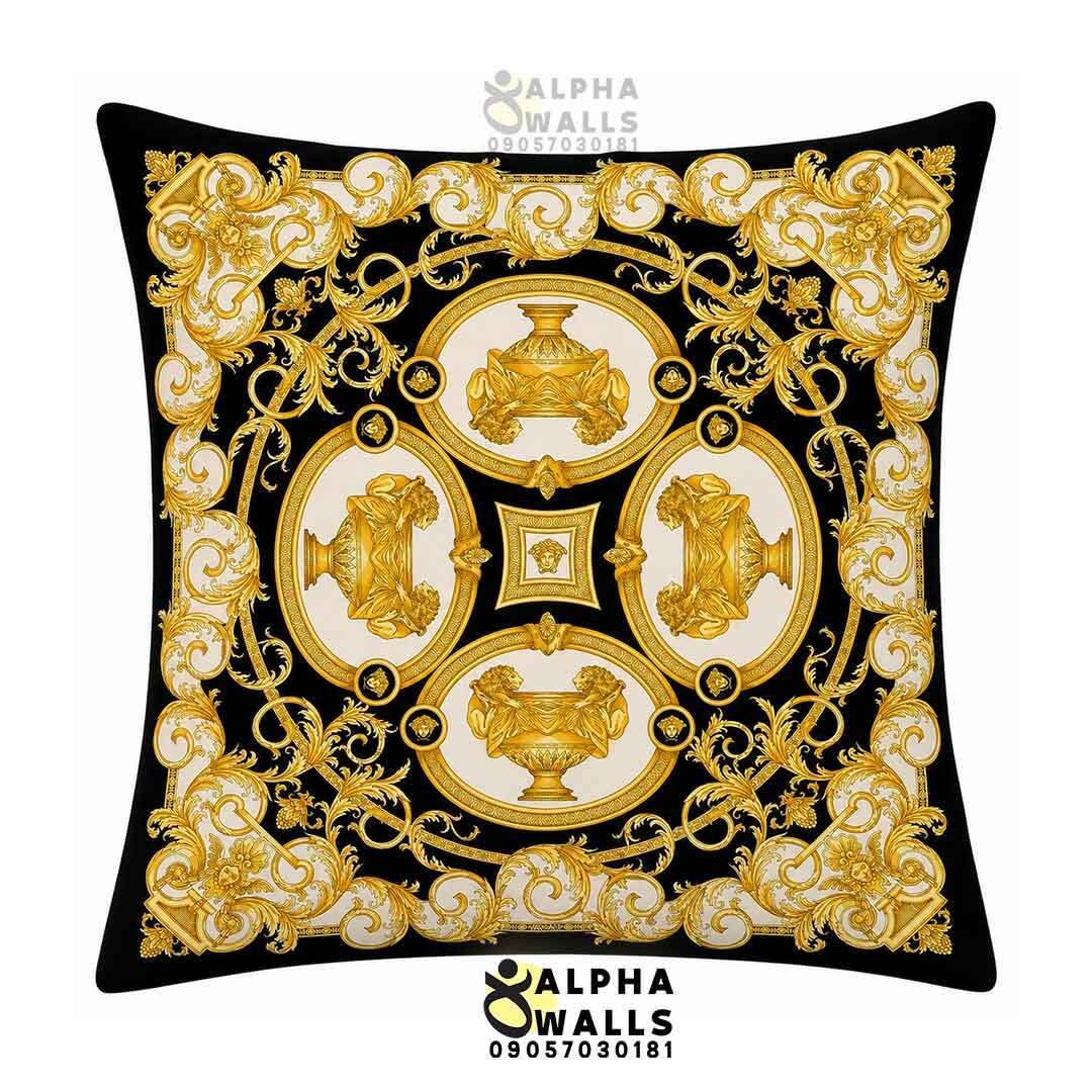 روکش کوسن مخمل طرح کلاسیک طلایی و مشکی مدل Royal Gold
