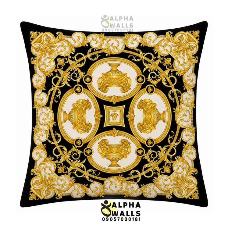 روکش کوسن مخمل طرح کلاسیک طلایی و مشکی مدل Royal Gold