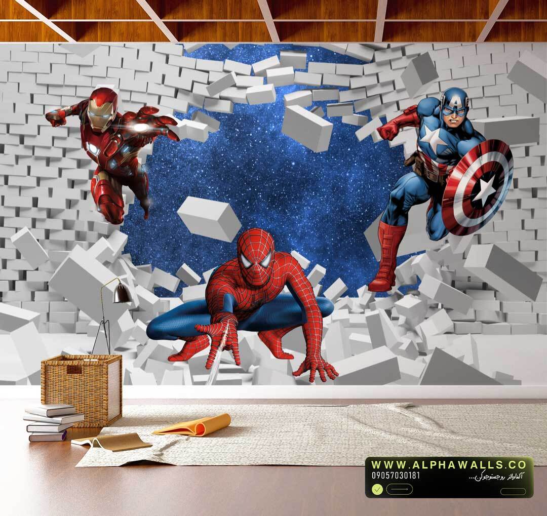  پوستر دیواری سه‌بعدی طرح اسپایدرمن، کاپیتان آمریکا و آیرون‌من 