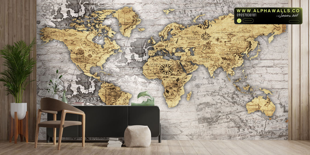 پوستر دیواری طرح نقشه جهان کلاسیک (Vintage)