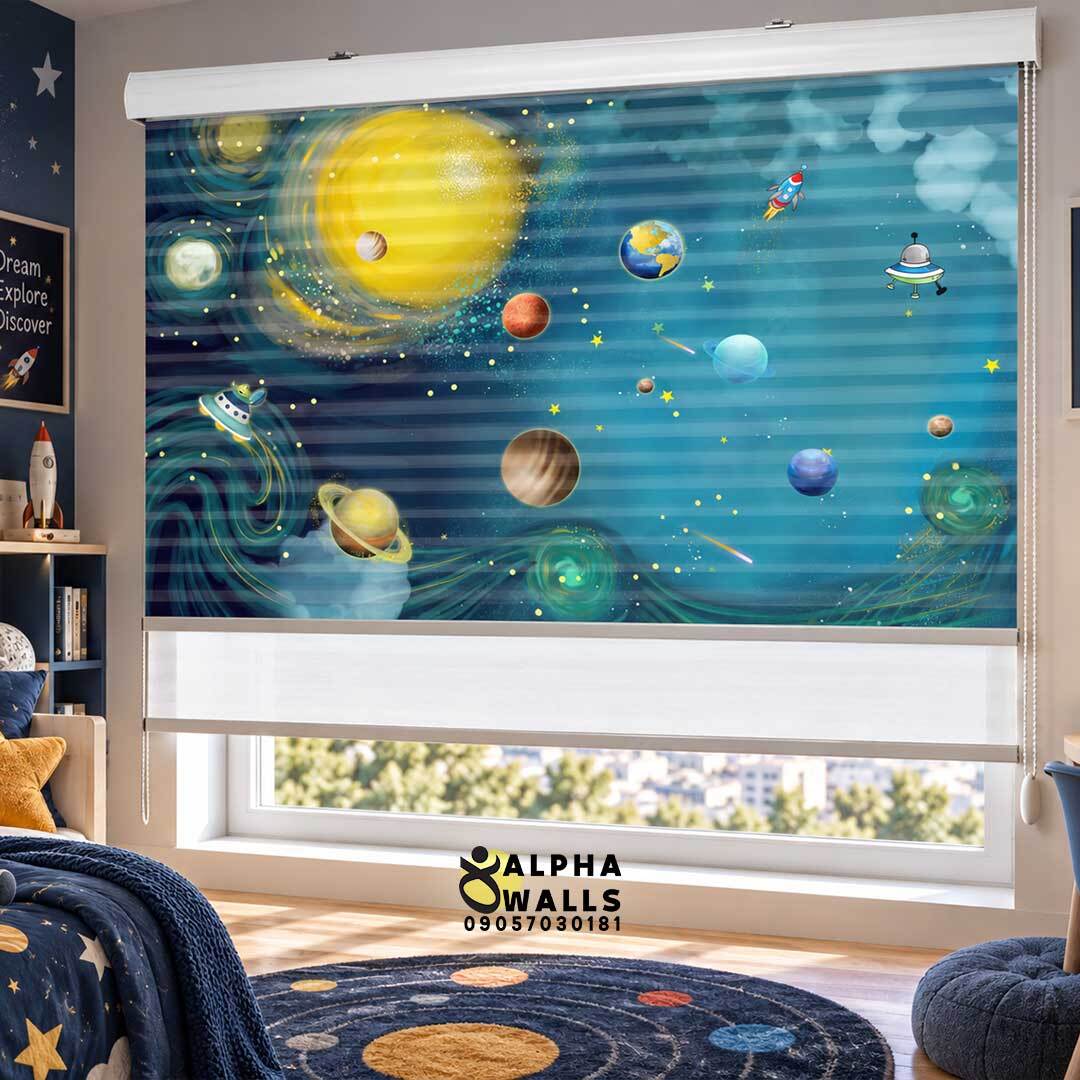 پرده زبرا کودک طرح منظومه شمسی و سیارات فضایی | Solar System & Planets Kids Zebra Blind