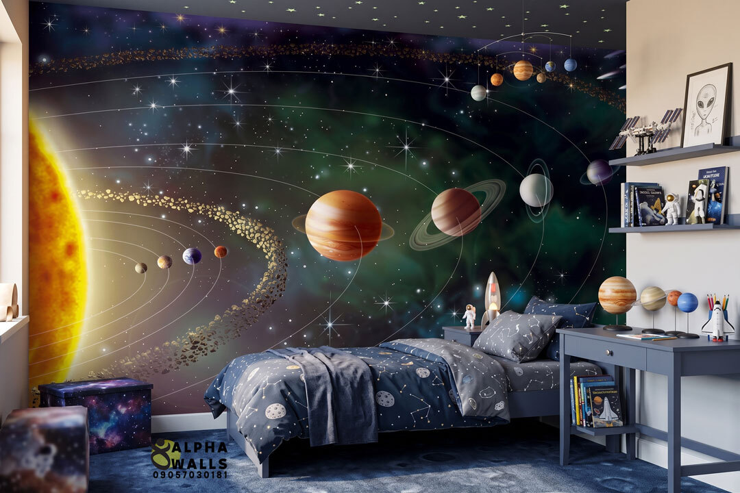  پوستر دیواری کودک طرح منظومه شمسی و کهکشان | Educational Solar System Kids Wall Poster 