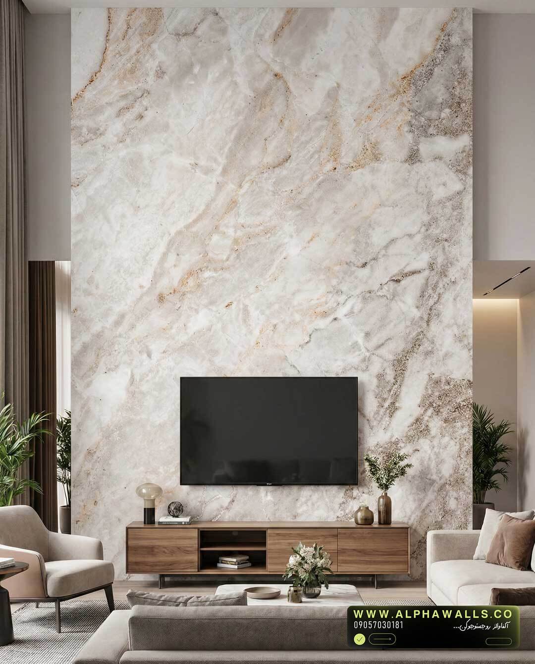  پوستر دیواری طرح سنگ طبیعی روشن با بافت خاکی آرام – مناسب دیوار شاخص مینیمال 