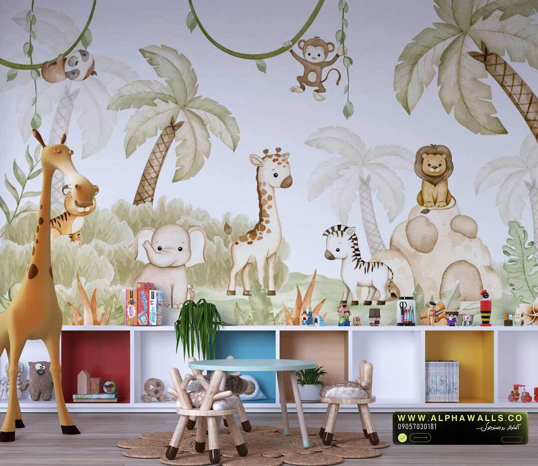  پوستر دیواری کودک طرح جنگل حیوانات ملایم (سافاری کودکانه) 