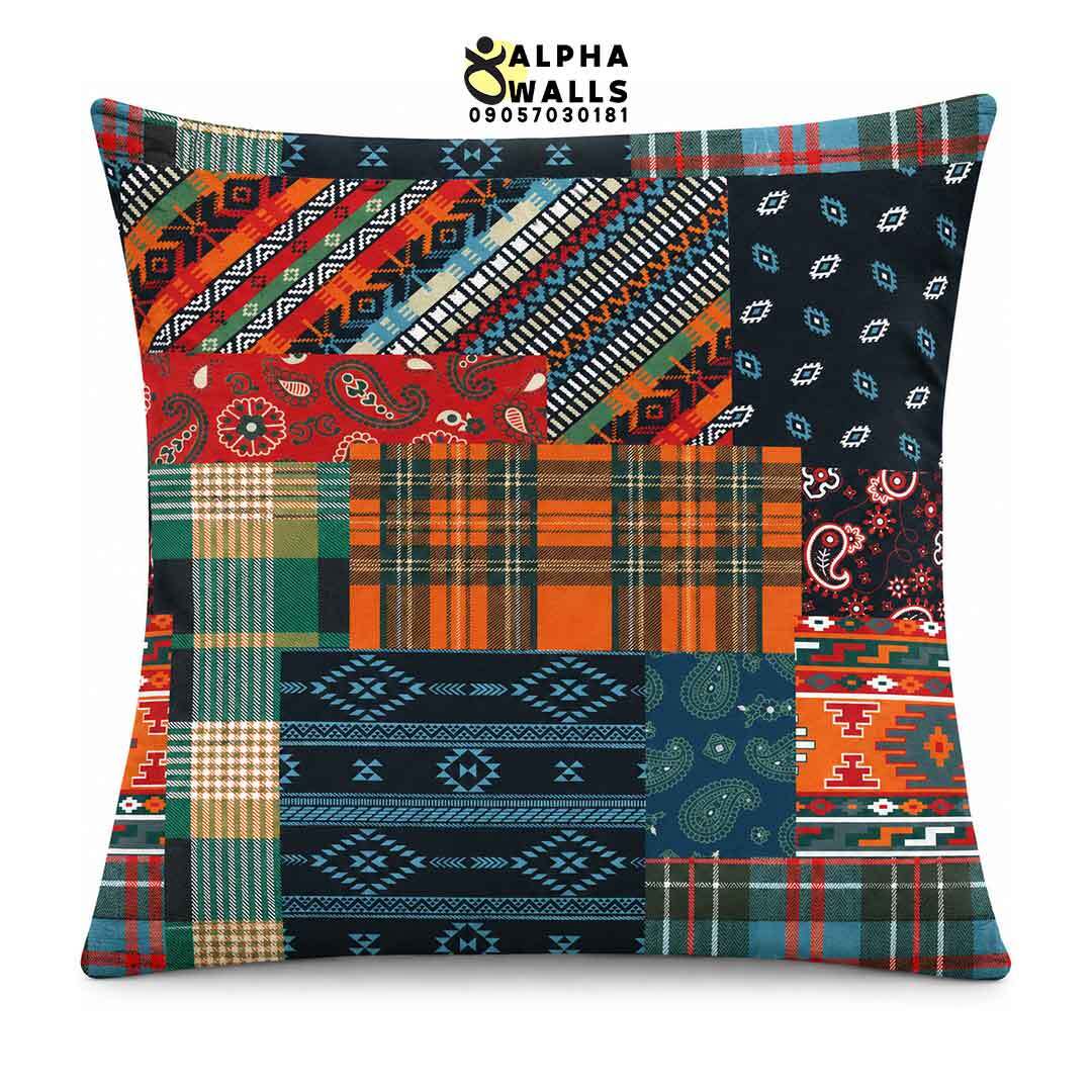  روکش کوسن مخمل طرح پچ‌ورک گلیم و چهارخانه | Kilim Patchwork 