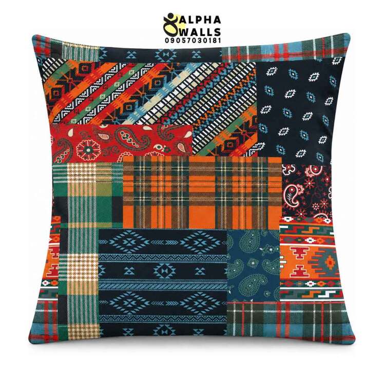 روکش کوسن مخمل طرح پچ‌ورک گلیم و چهارخانه | Kilim Patchwork