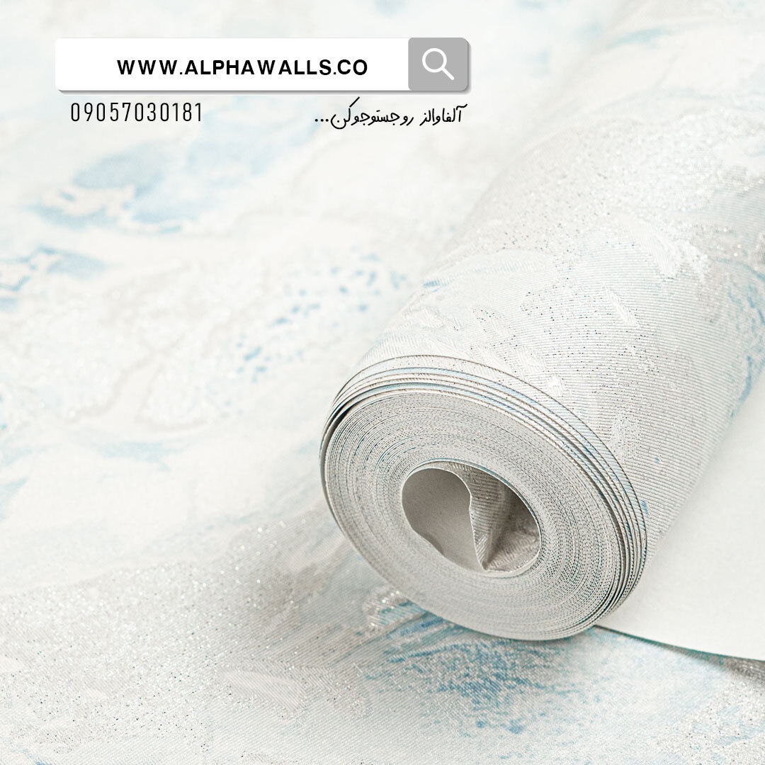  کاغذ دیواری پتینه سفید آبی شاین دار طرح 7051 