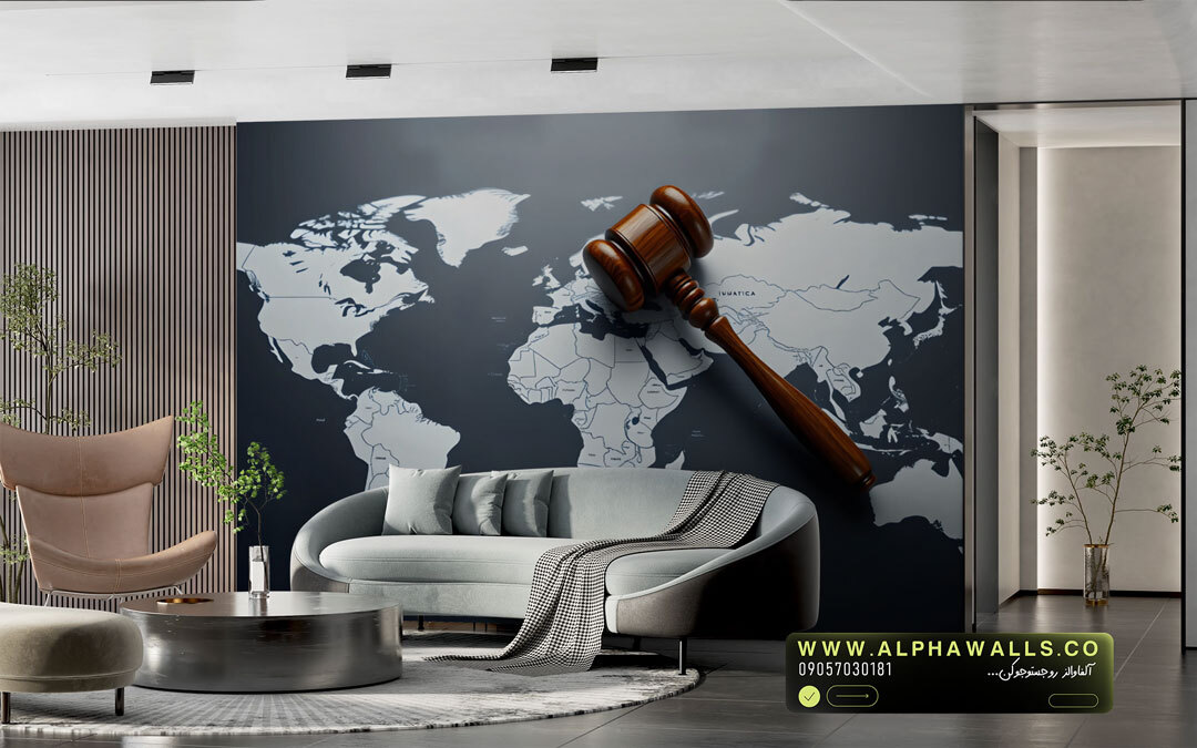  پوستر دیواری حقوقی طرح نقشه جهان و چکش عدالت 