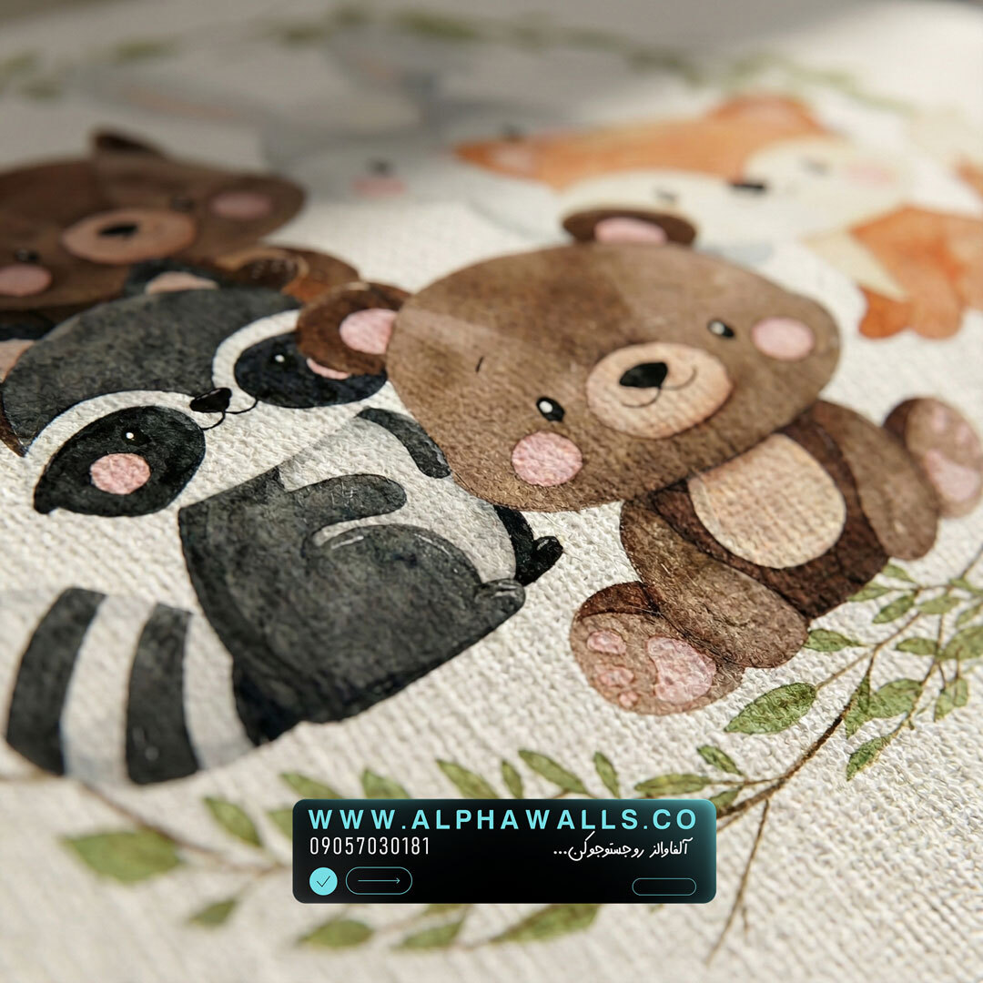  پرده زبرا اتاق کودک طرح حیوانات جنگلی دوست‌داشتنی با حلقه برگ‌ها 