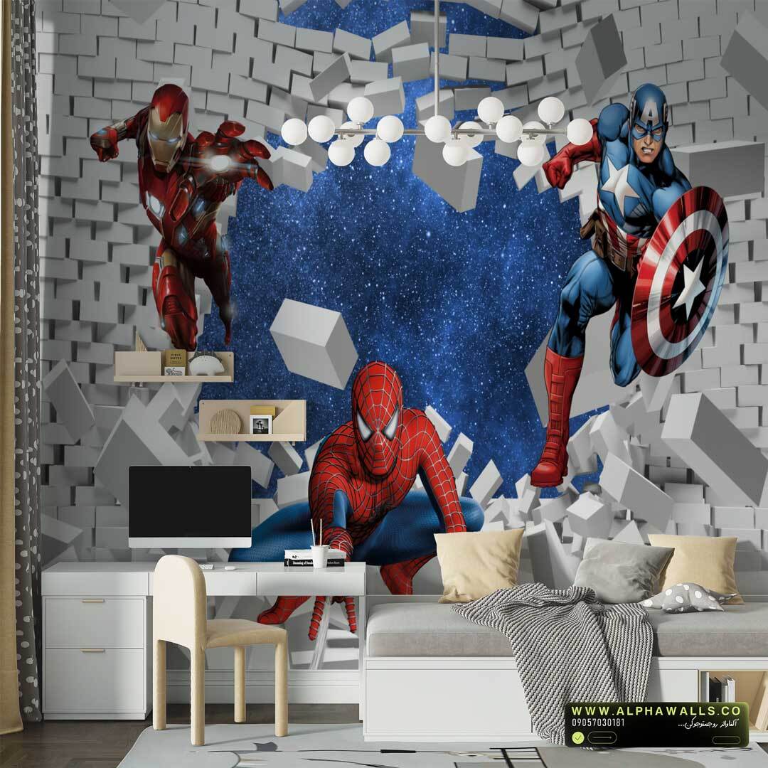  پوستر دیواری سه‌بعدی طرح اسپایدرمن، کاپیتان آمریکا و آیرون‌من 