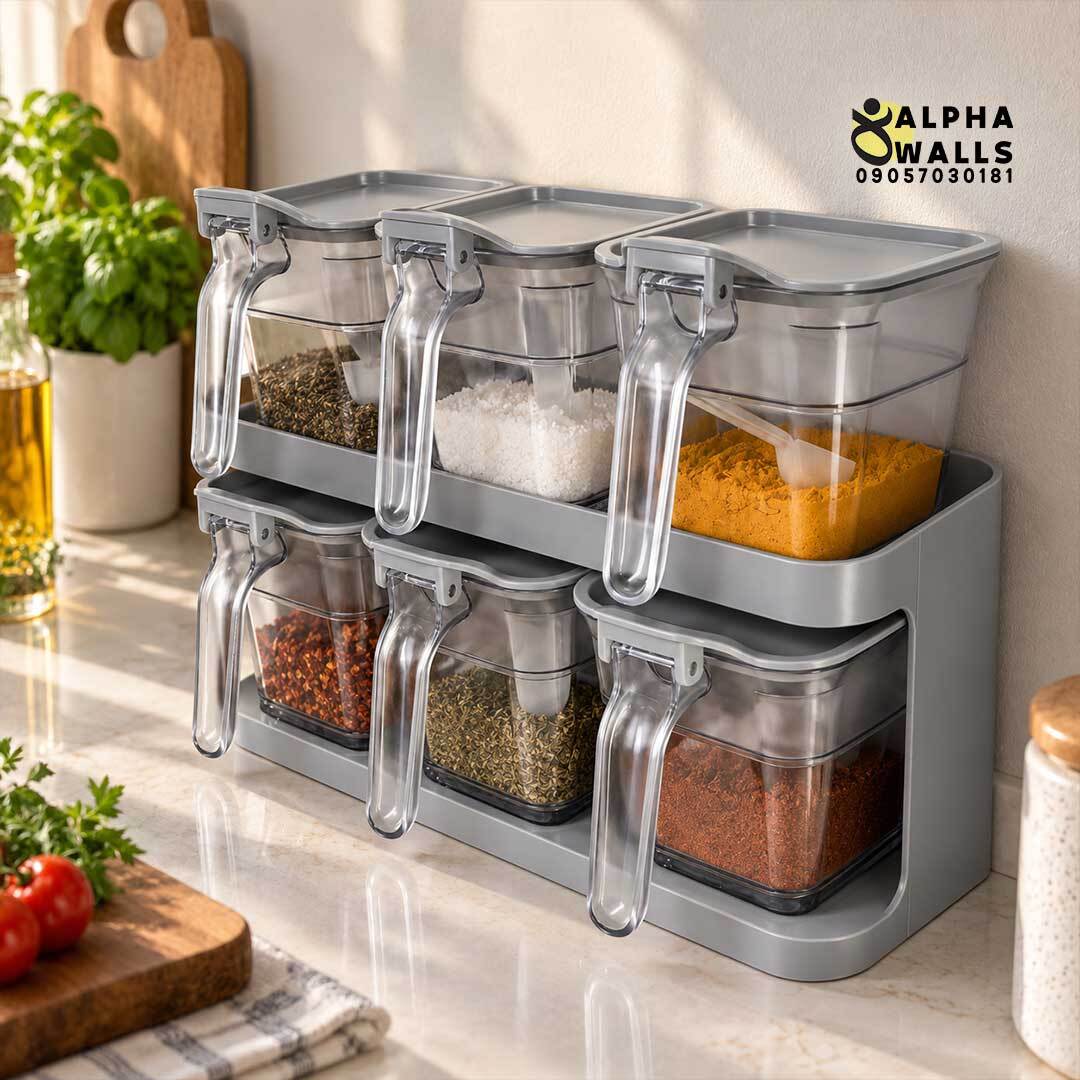 ست جا ادویه ۶ عددی استنددار همراه قاشق مدل اسپایس باکس | SpiceBox 6-Piece Spice Jar Set