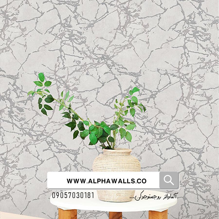  کاغذ دیواری سفید رگه شاین دار نقره ای کد 2580 